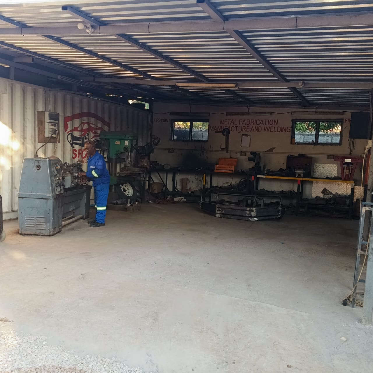 Lathe, drill and fabrication benches in the machine shop